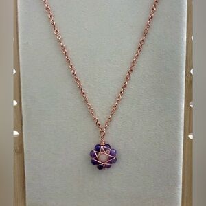 Pink Quartz Amethyst Daisy Pendant Necklace on Infinity Link Chain